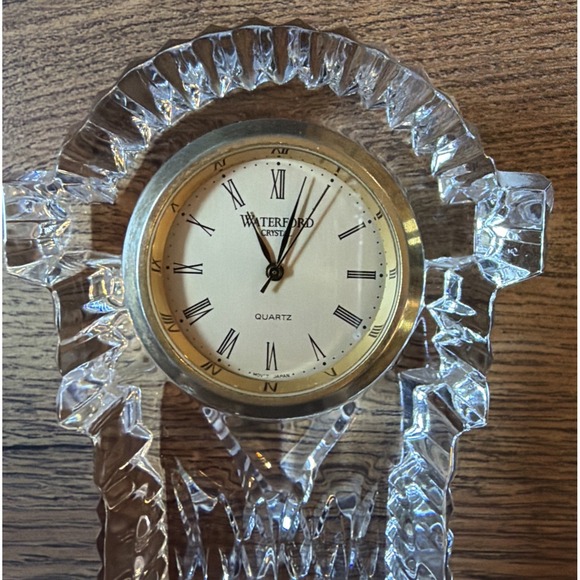 Vtg Waterford Crystal Grandfather Desk Clock Gold Quartz 5 3/4 inches tall - Picture 5 of 5